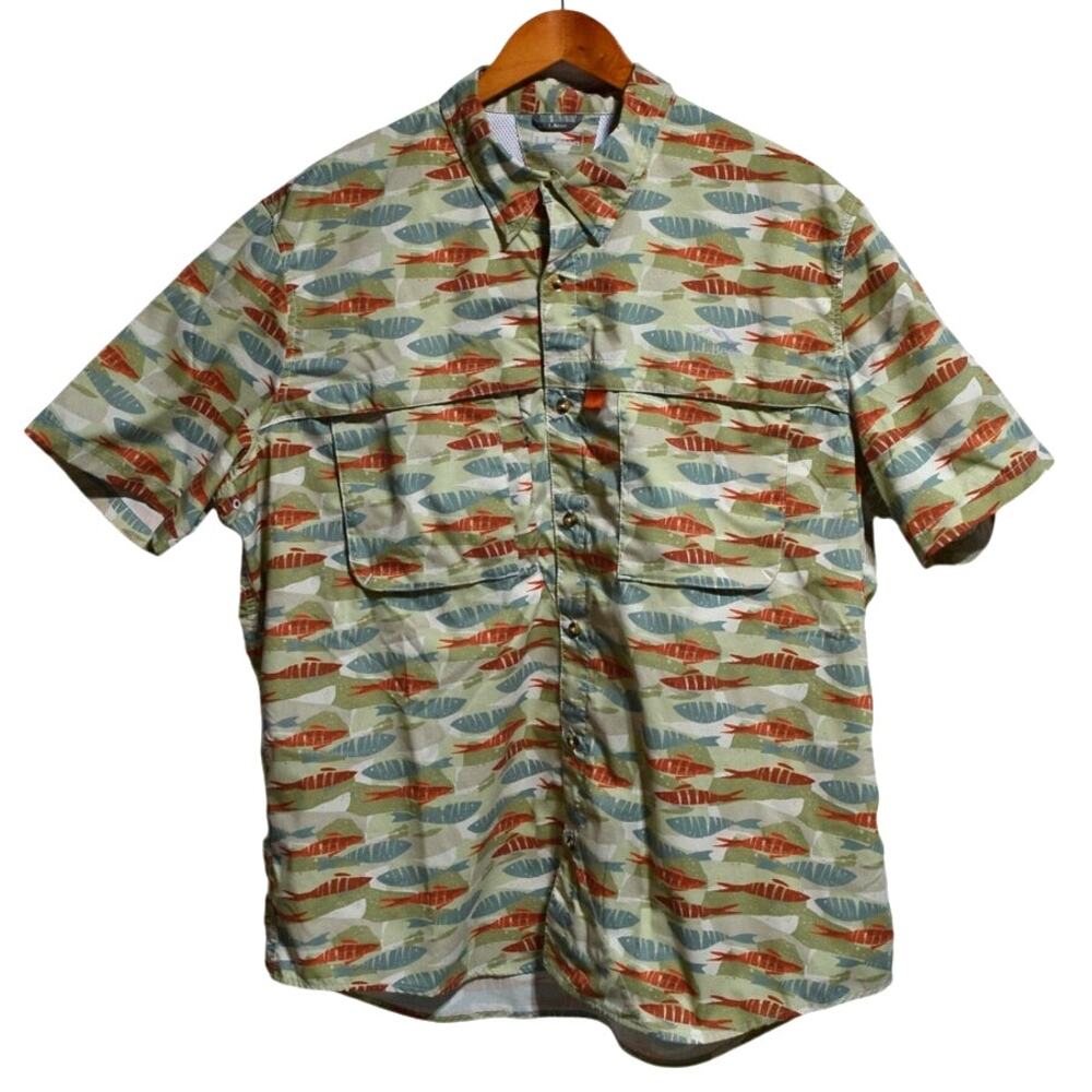 L.L. Bean Men's Fish Print Tropic Wear Short Sleeve Performance Shirt Size XL